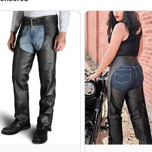 Vintage Leather Riding Equestrian Motorcycle Chaps Black Small